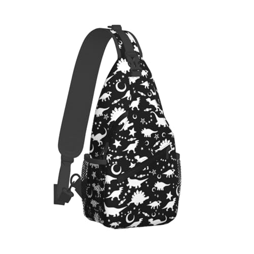 Black and White Dinossaur Sling Backpack Unisex Crossbody Chest Bag Shoulder Chest Bag For Women Men Hiking Travel2