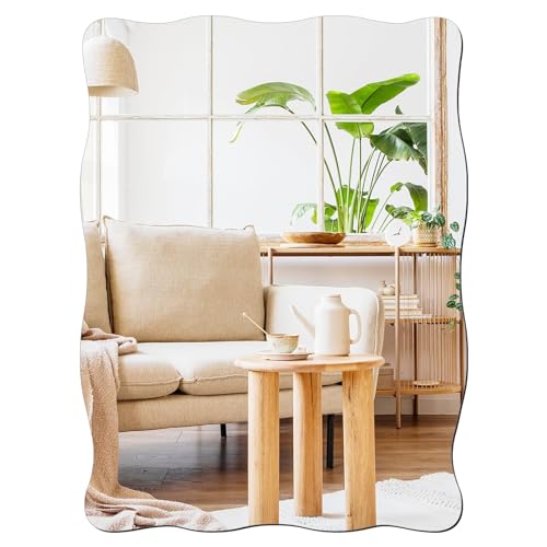 DARENYI Miroir Mural Autocollant Décoratif à Suspendre 40×30cm Ondulé Rectangulaire Miroir Industriel Moderne Miroir pour Salle de Bain, lavabo, Salon,...