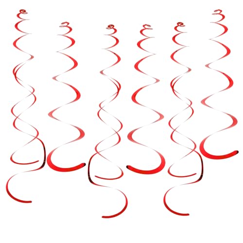 Image of Fumwase Party Swirl Decorations Red Shinny Foil Hanging Swirl Decorations Plastic Streamer for Ceiling Plastic Streamer for Party Decorations Metallic Hanging Swirl Pack of 30