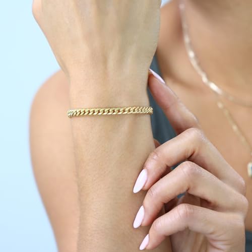Nuragold 14k Real Yellow Gold Miami Cuban Link 4.5mm Chain Bracelet (7"-9") Italian Jewelry for Men & Women3