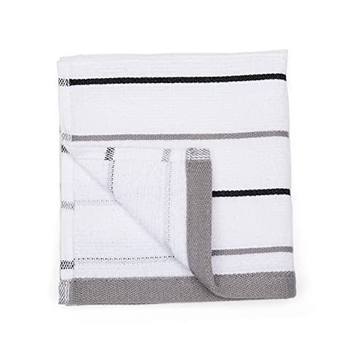 Amazon Basics 100% Cotton Kitchen Dish Cloth (12X12) & Towel (26X16) Set, Absorbent Ringspun - 8-Pack, Grey Stripe #TOP1