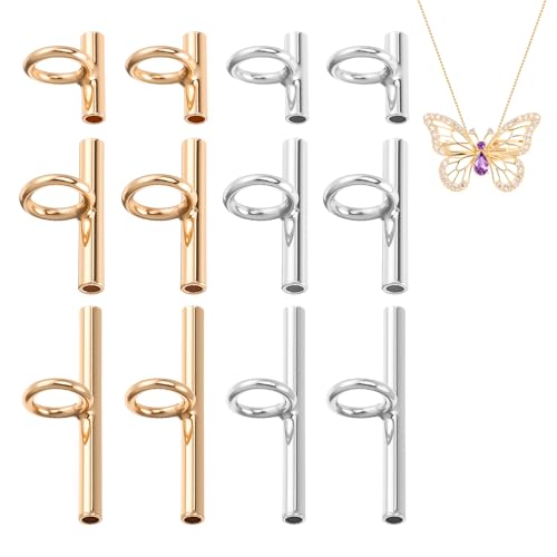 Zelphvt 12Pcs Pin to Pendant Converters 3 Sizes Brooch Pendant Converter Brass Pin Necklace Adapter Jewelry Making Converters for Jewelry Making DIY Crafts (Golden and Silver)