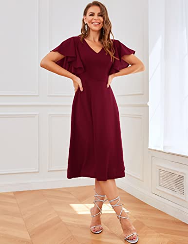 Bridesmay Women's Formal Cocktail Wedding Guest Dress for Women 2025 Short Sleeve Fit and Flare Tea Party Dresses3