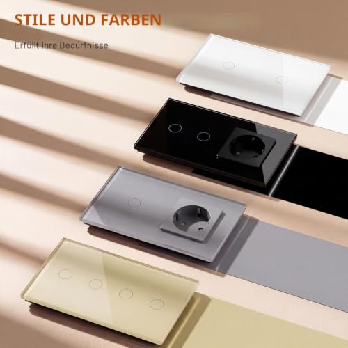 BSEED Touch Lichtschalter mit Steckdose aus Glas, Modern Steckdosen Unterputz, Wandschalter mit LED Hinterlicht (Kein Neutralleiter… – Ansicht 4