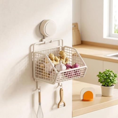 Cesta de pared de cocina de acero inoxidable con ganchos para ordenar dormitorio 4