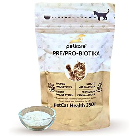 Peticare Katzen Präbiotika & Probiotika | 2 in 1 | Immunsystem stärken, Darmsanierung, Darmflora aufbauen | lindert Allergie-Anfälligkeit & Juckreiz | natürliche Futterergänzung - petCat Health 3501 Cover
