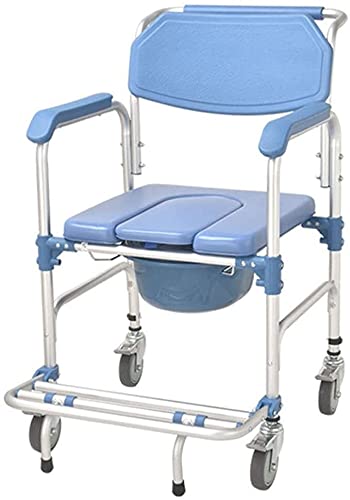 HADECOLL Silla con Inodoro, Silla De Baño con Ruedas para Ducha, Silla con Inodoro 4 En 1, Silla De Baño con Ruedas, Silla De Transporte para Ducha, Frenos De 4 Ruedas, Inodoro Móvil Plegable