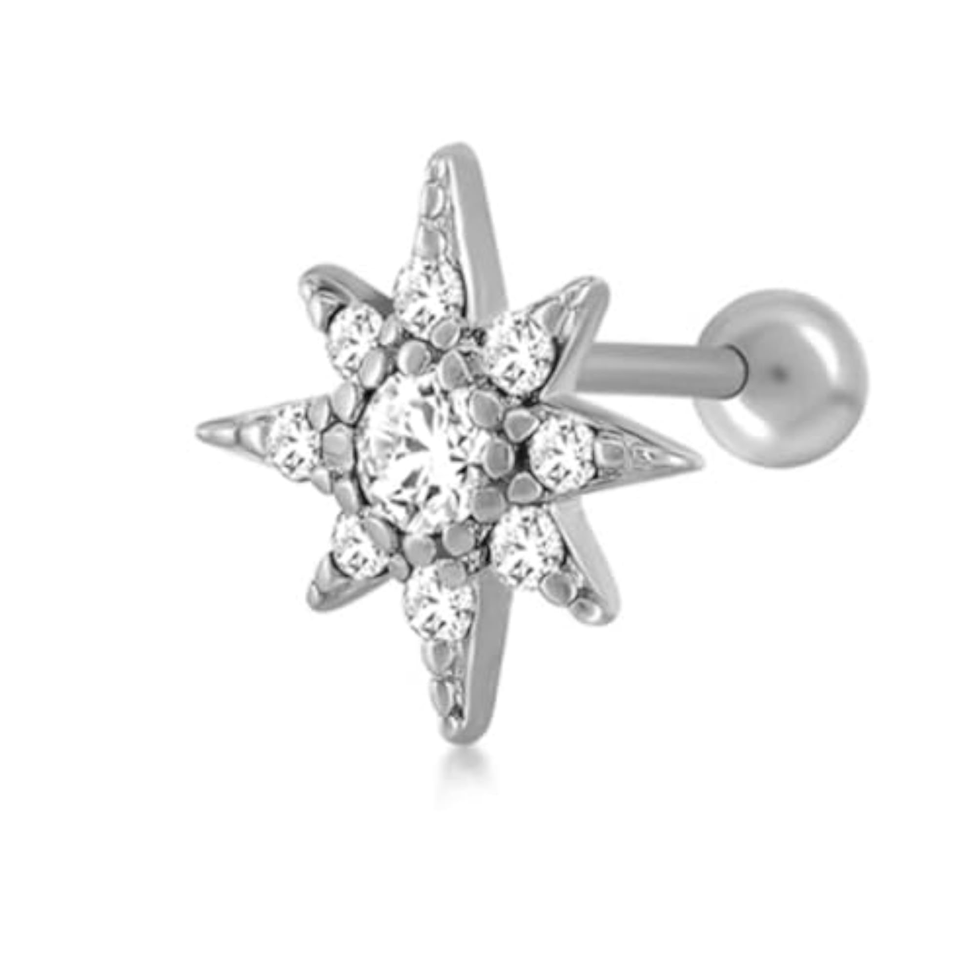 Silver Color CZ Labret Helix Ear Studs, Sparkling Sun Rise Shape