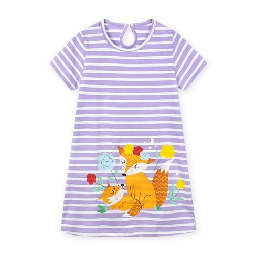 Image of HILEELANG Little Girl Short Sleeve Dress Easter Cotton Casual Applique Tunic Shirt Dresses