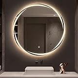 zcfxifgf specchio da parete rotondo senza cornice con luci a led, specchio da bagno illuminato da 50 cm/60 cm/70 cm/80 cm, dimmerabile all'infinito in 3 colori, ip44, specchio per trucco hd, specchio