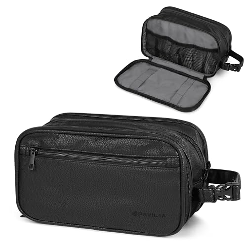 Trousse de toilette pour homme PAVILIA noir similicuir voyage