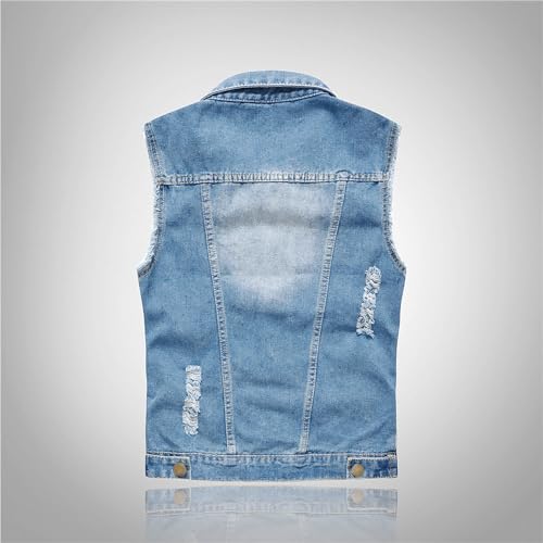 Men's Button Up Ripped Sleeveless Waistcoat Vintage Denim Jean Jacket Casual Slim Fit Button Down Jeans Vests2