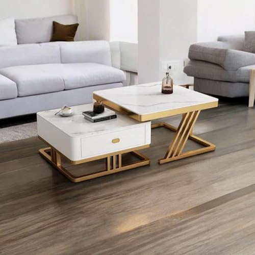 Image of 20 inchx20 inch Handmade Drawer Square Coffee Table /Nesting Table /Side Table /Center Table with Marble Finish Top for Living Room /Drawing Room