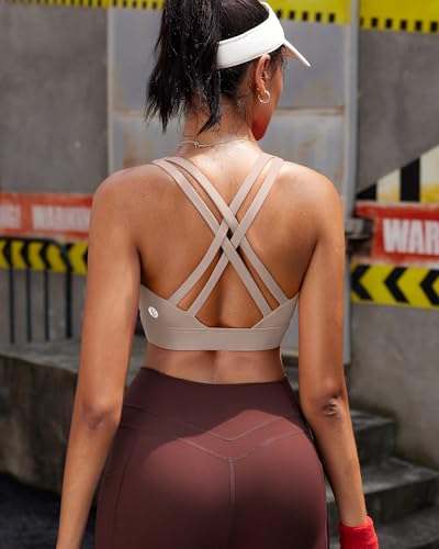 Image of RUNNING GIRL High Impact Sports Bras for Women - Scoop Neck Strappy Sports Bra High Support Moulded Cup Workout Bra