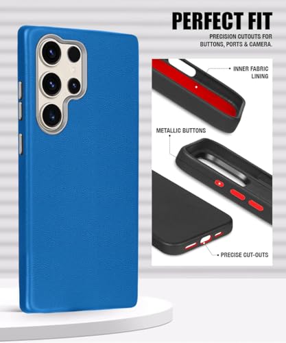 Image of WOW IMAGINE Back Cover for Samsung Galaxy S24 Ultra 5G | Shockproof Tough Leather Texture Hard Mobile Case | Ultra Slim Non-Slip Grip | Inner Velvet Fabric | Metal Camera Ring - Blue