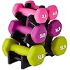 Amazon-Basics-Neoprene-Coated-Dumbbell-Hand-Weight-Set Amazon Basics Neoprene Coated Hexagon Workout Dumbbell Color Coded Hand Weight with Storage Rack, 20 Pounds (3 Pairs set of 2, 3, and 5 Pounds), Multicolor