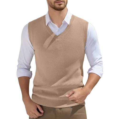 Jersey sin Mangas Hombre Invierno Chaleco Hombre Casual Algodon Suéter con Cuello en V Jerséis Esencial Chaleco de tejido de punto Hombre Traje Chalecos de Vestir Elegante de Fiesta Color
