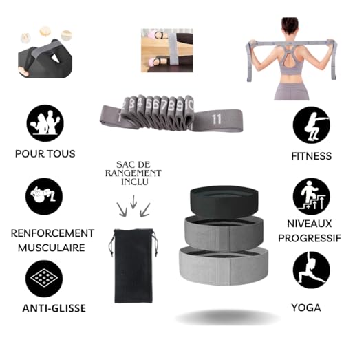 Kit Fitness : Bandes de Résistance (x3) + Élastique Musculation – Antidérapant, Confortable – Yoga, Pilates, Renforcement Musculaire – Sac de Transport Inclus – Image 4