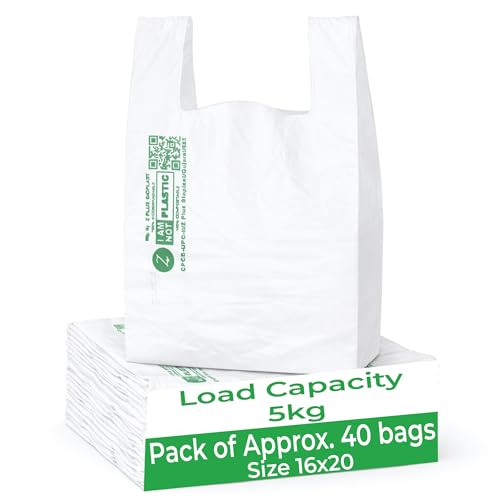Image of ECOZ Compostable & Biodegradable Carry Bags | Eco-Friendly Plastic-Free Shopping Bag for Grocery, Food, Retail & Vegetables | 16x20 Inch | Approx Pack of 40 | Load 5kg Capacity | for Supermarket