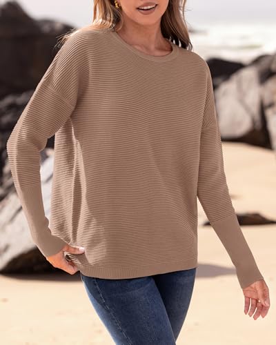 BTFBM Fall Sweaters for Women 2025 Casual Long Sleeve Sweater Striped Loose Fit Pullover Tops