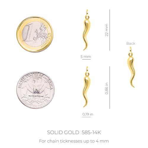 Lucchetta 14K Italian Gold Horn Pendant Hollow for Him and Her, Suitable for Gifting Handmade in Italy, Hypoallergenic Made to Last - Fits Perfectly up to 4mm Necklace4