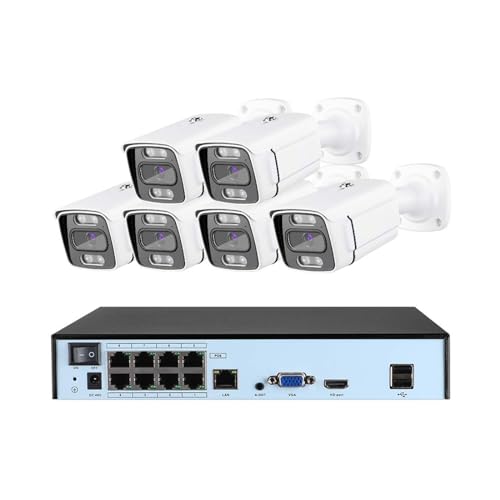 Sistemas de cámaras CCTV, De Cámara IP PoE De 8MP, 4K, Detección De Vehículos Humanoides, Videovigilancia De Seguridad CCTV De 4 Canales Y 8 Canales, Resistente Al Agua For Exteriores(None,6Cam 8NVR)