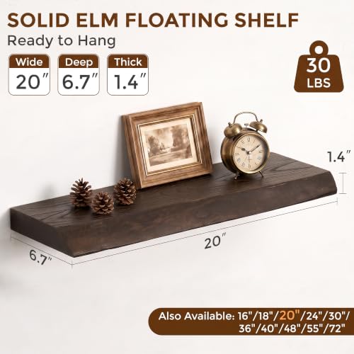 Image of Fun Memories 20 inch Elm Wood Floating Shelves for Wall, Walnut Finish, 2 Pack