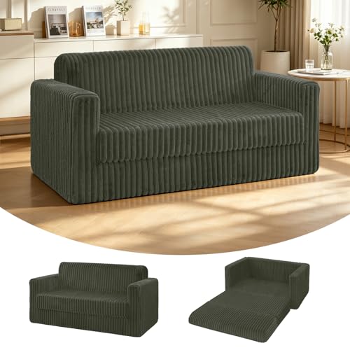 Image of HABUTWAY 49.8 inch Loveseat Boneless Couch, 4-in-1 Convertible Sofa Bed, Plush Fur Folding Futon Sofa Bed Couches Without Pillow for Living Room, High-Density Foam Support, No Assembly Required, Green