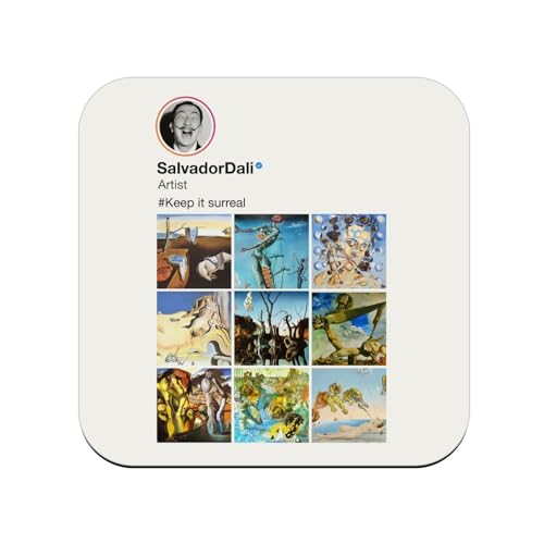 sous Verre en Bois - Salvador Dali Réseaux Sociaux Peinture Peintre Surrealisme - 1 unité (95 x 95 mm)