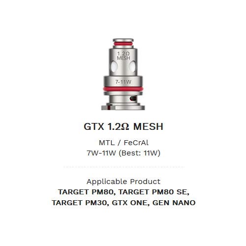 Vaporesso GTX 1,2Ω Mesh 7-11 Watt Coils Target PM80 SE GEN NANO Verdampferköpfe – Bild 3