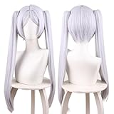 Shqncoh Anime Elf Frieren Wig Silver Long Clip on Twin Pigtails Party Hair Halloween Cosplay Props Accessory