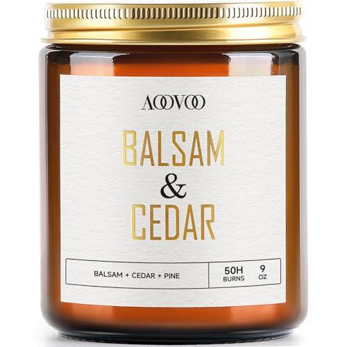 Image of AOOVOO Balsam Cedar Candle - Large Pine Scented Soy Wax Aromatherapy Candle, 9 oz