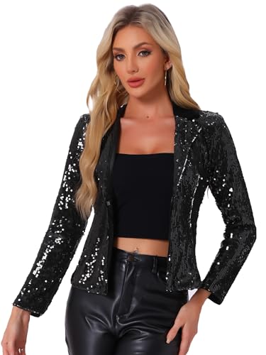 Allegra K Halloween Sequin Jacket for Women's Party Sparkly Shiny Jackets