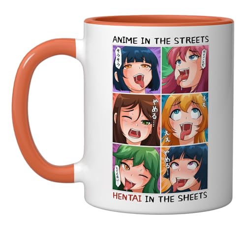 Hentai Ahegao Anime In The Street Hentai In The Leaves Ceramic Mug, Orange/White