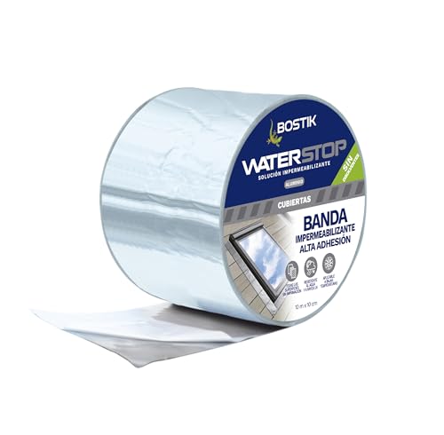 Bostik Waterstop Aluminio - Banda Impermeabilizante, Repara Fisuras y Grietas, Adhiere en Frío a Todos los Soportes, Resiste Condiciones Extremas, Fácil de Aplicar, Cinta 10 cm x 10 m