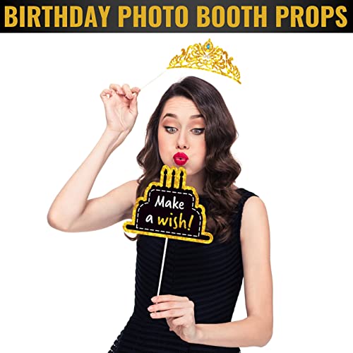 Happy Birthday Photo Booth Props Black And Gold Birthday Party Photobooth Props And Signs (No Glitter) Photo Booth Props Birthday Table Centerpieces - Birthday Photo Props Birthday Party Decorations #TOP1