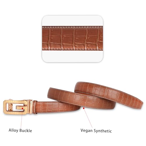 Image of Aurolran Men&Womens Leather Dress Belt Business Automatic Buckle Belt Color-Black Silver Gold