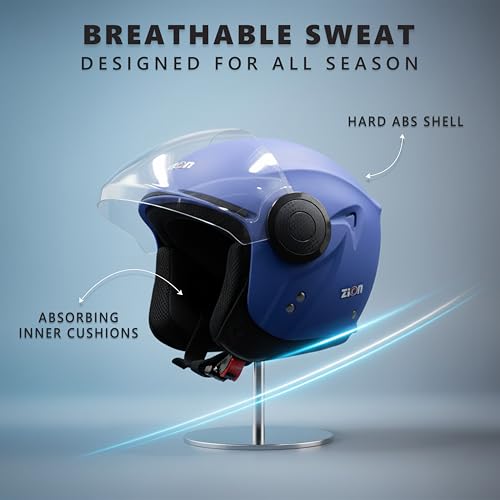Image of Cortex ISI & DOT Certified Zion Half Face Helmet for Men & Women with Scratch Resistant Polycarbonate Visor, Hard ABS Shell Helmet | Clear Visor, Lightweight