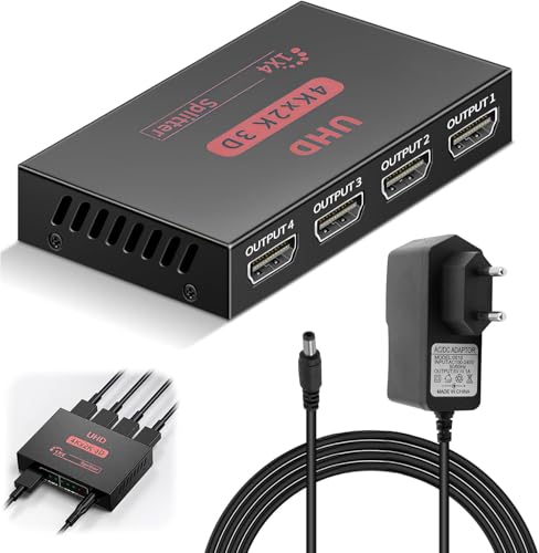 4K HDMI Splitter 1 in 4 Out, UHD Verteiler f&uuml;r TV, Monitor, Beamer, HDMI Splitter 1 Eingang auf 4 Ausg&auml;nge, Mehrfachstecker, Umschalter, Geeignet f&uuml;r PS4, Xbox, Blu-ray & Mehr