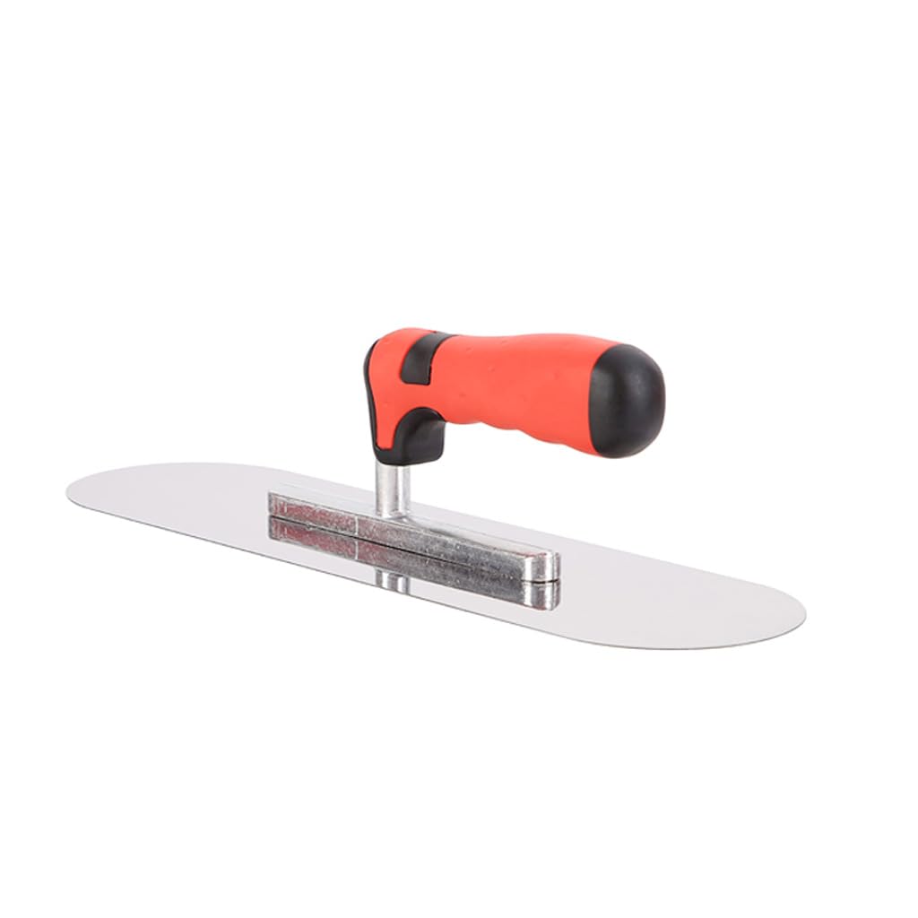 ESreake Concrete Tools Stainless Steel Pool Trowel, 14" x 4" Masonry Hand Tool with Soft Grip Handle, Lightweight, Plastering Trowel for Drywall Plastering Construction, Round End (Large:14"L x 4"W)