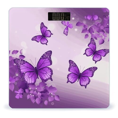 Báscula digital morada con pantalla LCD y vidrio templado miniatura 1