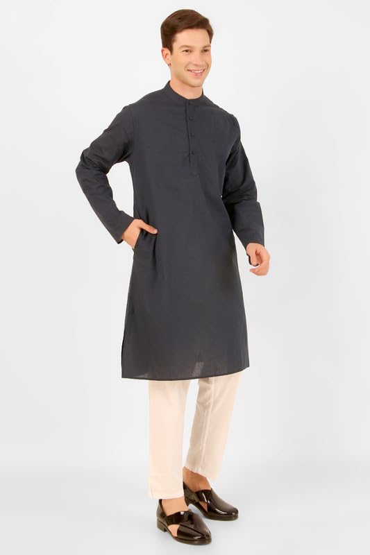 Men's Pure Cotton Solid Indian Kurta Pajama Set Mandarin Collar Daily Wear Casual Yoga Dress3