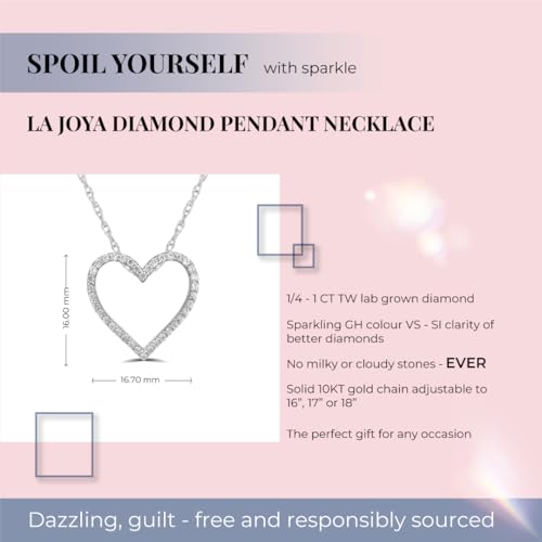 La Joya Adorable 1/4-1 CT TW Lab Grown Diamond Heart Necklace For Women | 925 Sterling Silver Diamond Pendant Necklace for Women | Accompanied By An Adjustable Sterling Silver Chain3