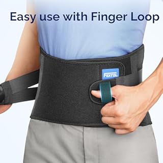 FEATOL Lower Back Brace with 5 Reinforced Stays for Women and Men, Adjustable Snug-Fit Lumbar Support Belt for Work, Size L, Waist 34.3-38inches