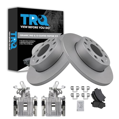 Image of TRQ Rear Brake Pad and Rotor Set Ceramic Solid Rotors Calipers