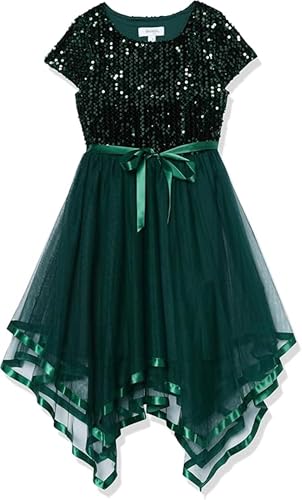 Speechless Girls' Short Sleeve Sequin Bodice Tulle Skirt Party Dress with Hanky Hem2