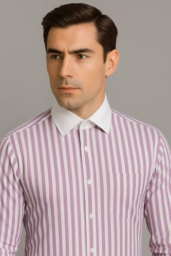 Image of Men's Premium Cotton Formal Dress Shirt - White Collar & French Cuffs with Cufflinks | Solid White, Micro Check & Striped for Office, Wedding