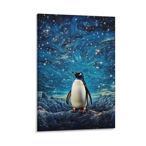 Tableau impression sur toile de qualité premium avec motif pingouin mignon 50x75cm