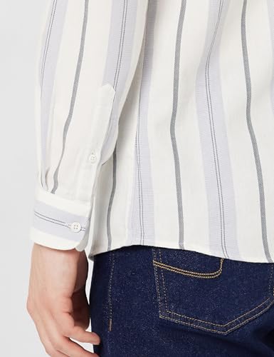 Image of Peter England Men's Linen Blend Shirt | Subtle Stripes | Full Sleeves