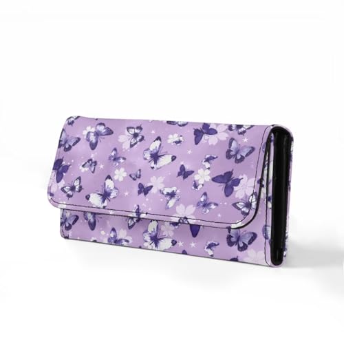 AFPANQZ Purple Butterflies Luxury Leather Wallets for Women RFID Blocking Checkbook Wallet Cit Card Slots Phone Holder Trifold Multi Card Organizer Phone Holder Lady Purse4